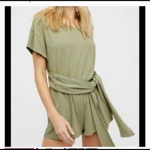 Free People Green Open Back Romper